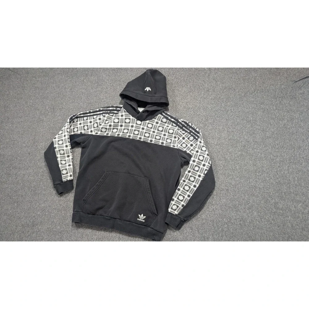 Adidas Originals Hoodie Men Large Black Big Random Trefoil Logo Retro Athleisure